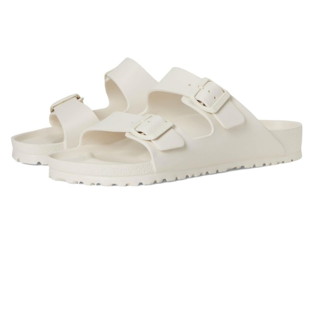 White Slide Sandals with Buckles
